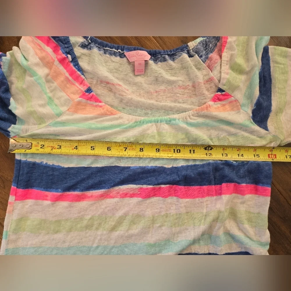 Lilly Pulitzer Blue Pink Linen Striped Fringe 3/4 Sleeve The Getaway Dress - Picture 8 of 9